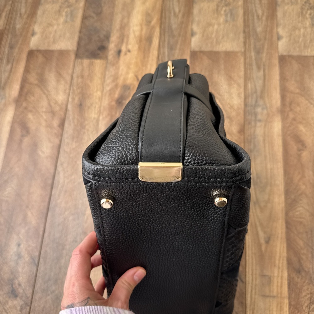 Coach Swagger in Patchwork Pebble Leather Satchell Handbag Black Gold Hardware - Picture 13 of 16